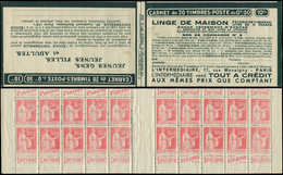 CARNETS (N°Cérès Jusqu'en1964) 176  Paix, 50c. Rouge, N°283, T I, S. 268-E, LINGE De MAISON, Impression Défectueuse, Une - Other & Unclassified