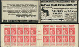 CARNETS (N°Cérès Jusqu'en1964) 192  Paix, 50c. Rouge, N°283A, T IIA, S. 323-A, GALERIES BARBES, N°18367, Daté 11/4/34 (p - Other & Unclassified