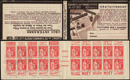 CARNETS (N°Cérès Jusqu'en1964) 200  Paix, 50c. Rouge, N°283A, T IIA, S. 362, 3 SUISSES, Service 230, Timbres Collés, B/T - Other & Unclassified