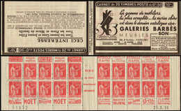 CARNETS (N°Cérès Jusqu'en1964) 227  Paix, 50c. Rouge, N°283D, T IV, S. 383-B, GALERIES BARBES, N°61992 Daté 25/3/36, Inf - Other & Unclassified