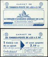 CARNETS (N°Cérès Jusqu'en1964) 368  Marianne De Decaris, 0,25 Gris Et Grenat, N°1263, T I, 2 Carnets, S. 3-61 Et 4-61, T - Other & Unclassified
