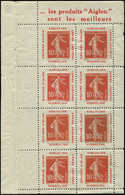 CARNETS Privées Carnets Privés P21 : 10c. Rouge, Pub AIGLON, Panneau De 8 Porte-timbres, Ch. Sur Les Bords, TB - Other & Unclassified