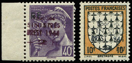 ** TIMBRES DE LIBERATION BREST 40c. Violet Mercure Et 10f. Bretagne, TB - Libération