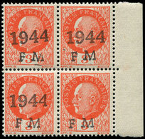 ** TIMBRES DE LIBERATION CHERBOURG DEFENSE PASSIVE 2 : 3f. Orange, BLOC De 4 Bdf, Un Ex. SANS 1944, TB - Liberation