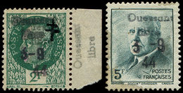 (*) TIMBRES DE LIBERATION OUESSANT 38 Et 46 : 2f. Vert Et 5f. Vert-bleu, N°38 Avec Croix De Lorraine, N°46 Taché, Sinon  - Liberation