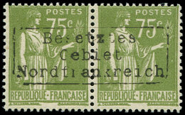 ** Spécialités Diverses GUERRE COUDEKERQUE Poste N°284A : 75c. Olive, PAIRE, TB - Francobolli Di Guerra