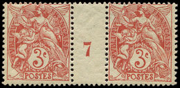 ** VARIETES 109b  Blanc,  3c. Rouge, PAIRE Mill.7, TB - Unused Stamps