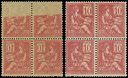 ** VARIETES 116b  Mouchon, 10c. Rouge, RECTO-VERSO, BLOC De 4, 2 Ex. RECTO-VERSO Partiel, Un Ex. Dc, Sinon TB - Unused Stamps