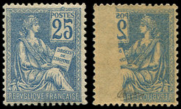 ** VARIETES 118   Mouchon, 25c. Bleu, RECTO-VERSO PARTIEL, TTB. C - Nuovi