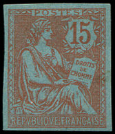 (*) VARIETES 125   Mouchon Retouché, 15c. Vermillon, NON DENTELE Sur Papier Bleu, TB - Unused Stamps