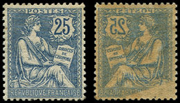 ** VARIETES 127a  Mouchon Retouché, 25c. Bleu, Impression RECTO-VERSO Sur La Quasi Totalité Du Timbre, TB - Unused Stamps