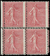 ** VARIETES 129   Semeuse Lignée, 10c. Rose, BLOC De 4, PIQUAGE DECALE, PAIRE Inférieure DOUBLE Piquage, TB - Unused Stamps