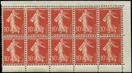 ** VARIETES 135d  Semeuse Chiffres Maigres, 10c. Rouge, BLOC De 10 Avec Bords De Carnet, 2 T. Sont *, TB - Unused Stamps