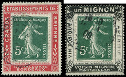 VARIETES 137   Semeuse Camée,  5c. Vert, 2 Ex. Obl. Sur Porte-timbres MIGNON Et BRIENNE, Obl., TB - Unused Stamps