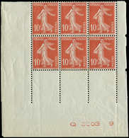 ** VARIETES 138fa Semeuse Camée, 10c. Rouge, T II, Papier X, BLOC De 6 Bas De Feuille G3003 9, Pour La Confection Des Ca - Unused Stamps