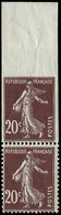 ** VARIETES 139   Semeuse Camée, 20c. Brun-lilas, NON DENTELE Bdf Tenant à Normal, TB - Unused Stamps