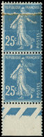 ** VARIETES 140   Semeuse Camée, 25c. Bleu, Impression Sur RACCORD Dans Une PAIRE, TB - Unused Stamps