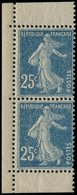 ** VARIETES 140   Semeuse Camée, 25c. Bleu, T II, PAIRE Verticale Du Carnet N°32, Impression Usée, TB - Unused Stamps