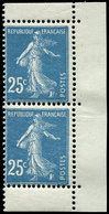 ** VARIETES 140d  Semeuse Camée, 25c. Bleu, T IB, PAIRE Verticale De CARNET, TB - Unused Stamps