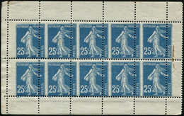 ** VARIETES 140e  Semeuse Camée, 25c. Bleu, T II, PIQUAGE à CHEVAL, BLOC De 10 Avec Bords De Carnet, Un Ex. Légères Rous - Unused Stamps