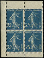 ** VARIETES 140m  Semeuse Camée, 25c. Bleu Foncé, T IV, BLOC De 4 Avec Bords, 2 Ex. *, TB - Unused Stamps