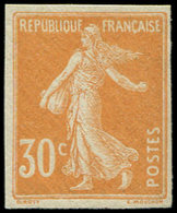 ** VARIETES 141b  Semeuse Camée, 30c. Orange, NON DENTELE Sur Papier X, RR, TB, Cote Maury - Unused Stamps