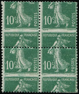 ** VARIETES 159   Semeuse Camée, 10c. Vert, PIQUAGE à CHEVAL, BLOC De 4, 2 Ex. *, TB - Unused Stamps