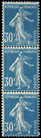 ** VARIETES 192   Semeuse Camée, 30c. Bleu, Impression Sur RACCORD Dans Une BANDE De 3, TB - Unused Stamps