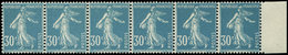 ** VARIETES 192c  Semeuse Camée, 30c. Bleu, T IIC, BANDE De 6 Bdf, TB - Unused Stamps