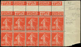 ** VARIETES 194   Semeuse Camée, 40c. Vermillon, BLOC De 10, DOUBLE Pub EVIAN, Qqs Adh., Sinon TB - Unused Stamps