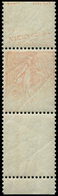 ** VARIETES 199a  Semeuse Lignée, 50c. Rouge, T IIA, PAIRE Verticale, Pub VICHY-BENJAMIN, Impression A SEC, TB. C - Unused Stamps