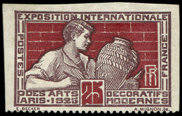 (*) VARIETES 212   Arts Déco., 25c. Violet-brun Et Lilas-brun, NON DENTELE Sur 3 COTES, TB, R. C - Unused Stamps