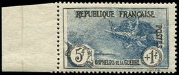 ** VARIETES 232   3ème Série Orphelins,  5f. + 1f. Noir Et Bleu, CENTRE DEPLACE, Bdf, TTB, Cote Maury - Unused Stamps