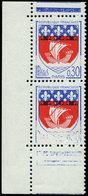 ** VARIETES 1354B  Blason De Paris, PAIRE Verticale De Carnet Avec Bords, Rouge DECALE, Un Ex. Impression Bleue Partiell - Unused Stamps