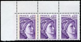 ** VARIETES 2060   Sabine, 1,60 Violet, BANDE De 3 Cdf, Un Ex. SANS PHOSPHO, Un Ex. Une Bande à Gauche, TB - Unused Stamps