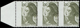 ** VARIETES 2185   Liberté, 1,00 Olive Foncé, PIQUAGE DECALE, BANDE De 3 Bdf, TB - Unused Stamps