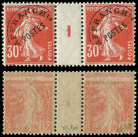 ** VARIETES Préo 58    30c. Rouge, PAIRE Mill.1, Impression RECTO-VERSO DOUBLE, TB. C - Unused Stamps