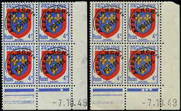 ** VARIETES Préo 105a   4f. Anjou, Surcharge Fine, 2 BLOCS De 4 CD 7/10/49, PAIRE De Galvano, Rare Et TB. J - Unused Stamps