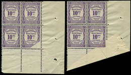 * VARIETES Taxe 44    10c. Violet, BLOC De 4 Cdf, Un Ex. PARTIELLEMENT Imprimé Par PLIAGE Du Cdf, R Et TB - Unused Stamps