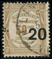 VARIETES Taxe 49    20c. S. 30c. Bistre, Obl., Surcharge Très Décalée "c." à Gauche, TB - Unused Stamps