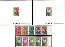 ** ESSAIS DE COULEURS NON DENTELES 1356/57 Les Roses De France 1962, 2 BANDES De 5 ESSAIS De COULEUR NON DENTELES Bdf +  - Other & Unclassified