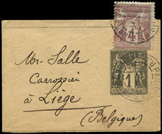 Let ENTIERS POSTAUX Sage,  1c. Noir, Bande N°A2 Affr. N°88 Obl. PARIS 23/10/( ) Pour Liège, TB - Altri & Non Classificati