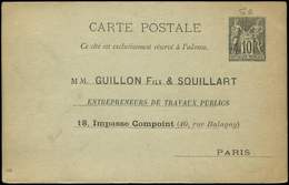 Let ENTIERS POSTAUX Sage, 10c. Noir, CP N°G9, Repiquage GUILLON Fils Et SOUILLART, TB - Altri & Non Classificati