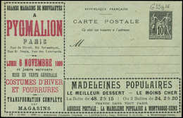 Let ENTIERS POSTAUX Sage, 10c. Noir, CP Annonces TSC N°G35g16, Laffaille, S. 27, PYGMALION, Superbe - Altri & Non Classificati