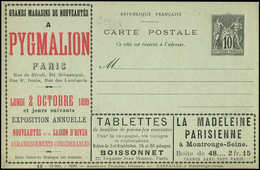 Let ENTIERS POSTAUX Sage, 10c. Noir, CP Annonces N°G35g4, Laffaille S. 13, PYGMALION, Superbe - Other & Unclassified