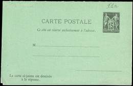 Let ENTIERS POSTAUX Sage, 15c. Noir, CPRP N°I1a, Carton Vert Foncé, TB - Altri & Non Classificati