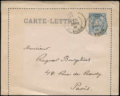 Let ENTIERS POSTAUX Sage, 15c. Bleu, CL TSC N°J43c, Vervelle, Papier Rose, Obl., TB - Other & Unclassified