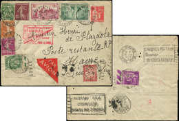 Let Air Bleu Env. Entier 50c. Rouge Affr. N°111 (2), 189, 190, 235, 281, 290 Et 303 Obl. PARIS 10/7/35, Cachet  PARIS-LE - First Flight Covers