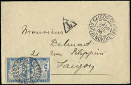 Let Taxe 18 : 5c. Bleu, PAIRE Obl. Càd SAIGON CENTRAL COCHINCHINE 28/7/05 S. Env., TB - Otros & Sin Clasificación