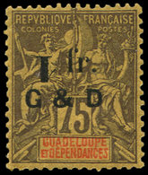 ** GUADELOUPE 49 : 1f. Sur 75c. Violet Sur Jaune, Surcharge T I INVERSEE Avec 1 RENVERSE (case 24), R Et TB - Otros & Sin Clasificación